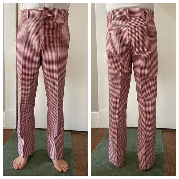 Vtg 70s Montgomery Ward red & white herringbone double knit polyester pants - Picture 1 of 8